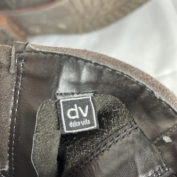 DOLCE VITA Suede Moto Boots Grey Leather Buckle Strap Zip Low Heel Grunge 9.5 - Picture 10 of 13